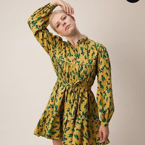 Rachel Antonoff Drew Mustard Tulip print shirt dress Cotton